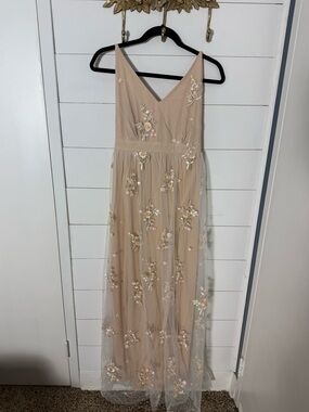 ARULA Size A Beige Embroidered Floral Maxi Dress Wedding Bridal Shower